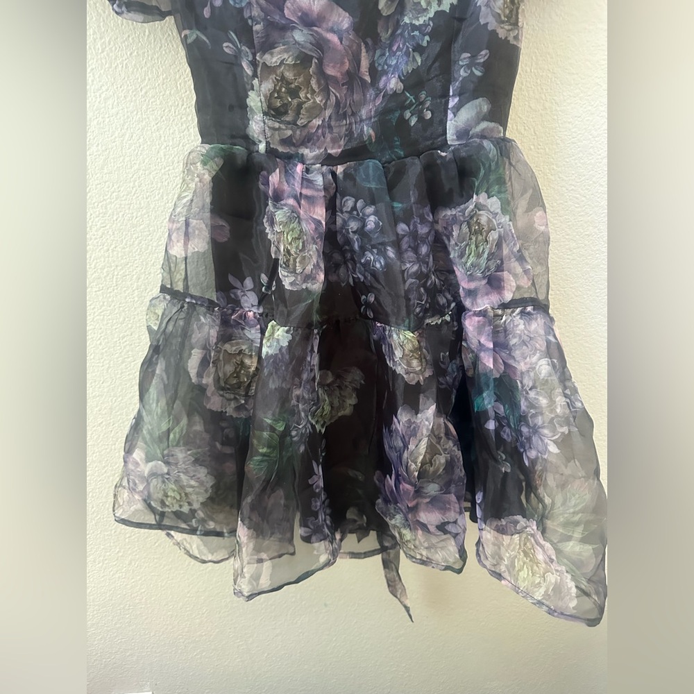 Lulus Exceptional Fate Black Floral Organza Puff Sleeve Mini Dress women’s S - Picture 7 of 9